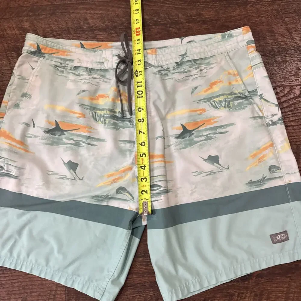 AFTCO Swim Trunks Board Shorts Marlin Dorado Fish Beach Pockets Mens Size 40